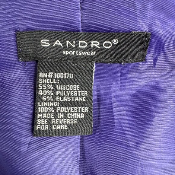 SANDRO Paris Peacoat Jacket Womens Double Breasted Purple L Butterfly Collar - Picture 5 of 7